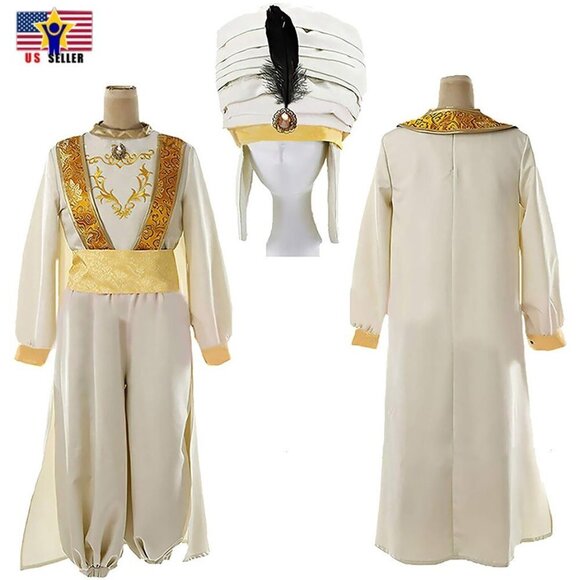 Aladdin Animation Arabian Prince Sultan Hat Cosplay Halloween Man Costume XL - Picture 1 of 10